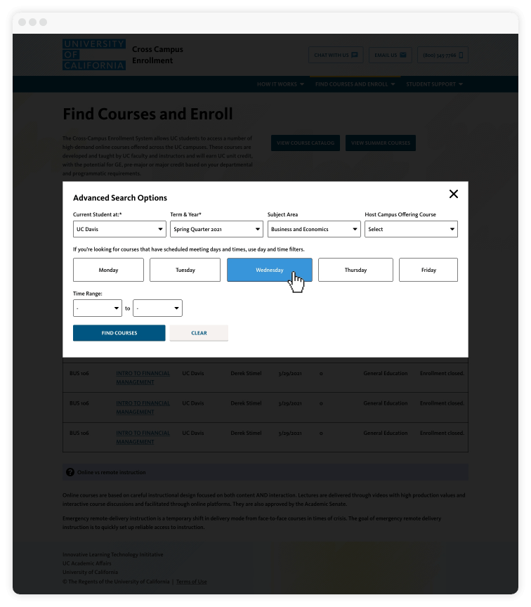 advanced search modal